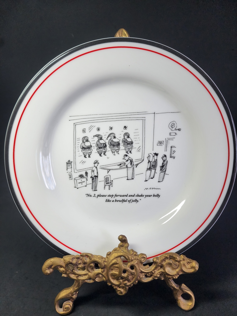 The New Yorker Santa Claus Cartoon Funny Police Christmas Porcelain Plate 8"